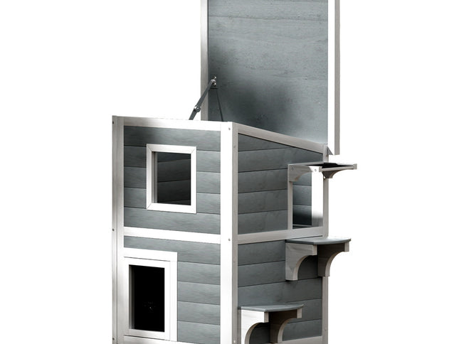 i.Pet Outdoor Cat House Shelter 56cm x 52cm x 82cm Rabbit Hutch Wooden Condo Small Outdoor Cat House