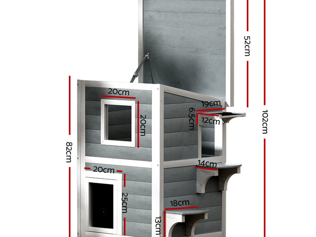 i.Pet Outdoor Cat House Shelter 56cm x 52cm x 82cm Rabbit Hutch Wooden Condo Small Outdoor Cat House