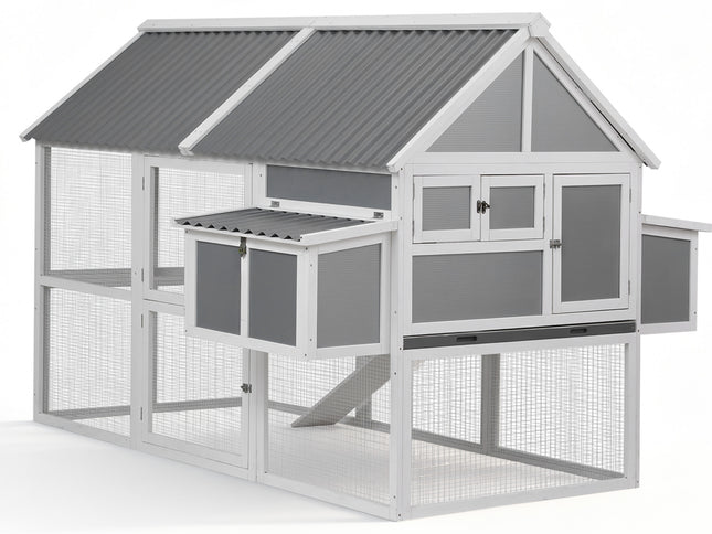 i.Pet Chicken Coop Large Outdoor Rabbit Hutch Chook House Hatch Box With Run Grey White