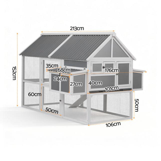 i.Pet Chicken Coop Large Outdoor Rabbit Hutch Chook House Hatch Box With Run Grey White