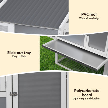 i.Pet Chicken Coop Large Outdoor Rabbit Hutch Chook House Hatch Box With Run Grey White