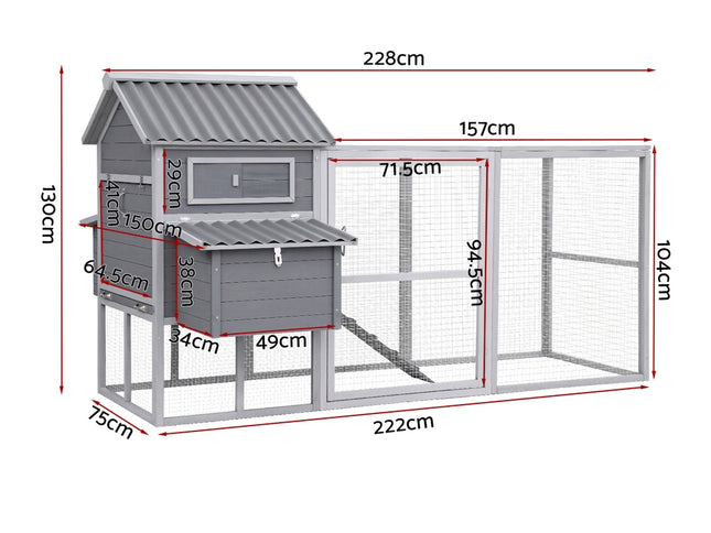 i.Pet Chicken Coop Rabbit Hutch Extra Large Wooden Run Bunny Cage Poultry House Outdoor