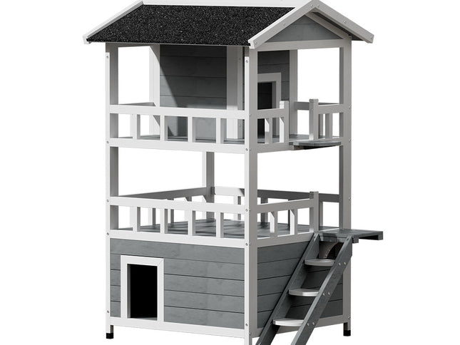 i.Pet Outdoor Cat House Shelter 72cm x 72cm x 127cm Rabbit Hutch Wooden Condo Small Outdoor Cat House