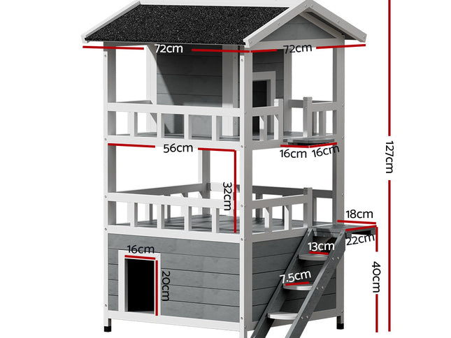 i.Pet Outdoor Cat House Shelter 72cm x 72cm x 127cm Rabbit Hutch Wooden Condo Small Outdoor Cat House