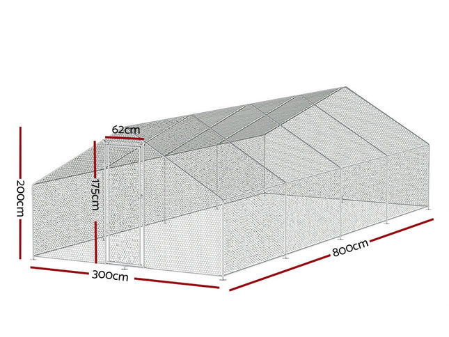 i.Pet Chicken Coop Cage 3x8x2m Galvanised Steel
