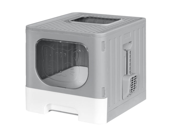 i.Pet Cat Litter Box Large Tray Kitty Toilet Enclosed Hooded Foldable Cat Litter Box Scoop Grey