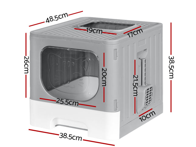 i.Pet Cat Litter Box Large Tray Kitty Toilet Enclosed Hooded Foldable Cat Litter Box Scoop Grey