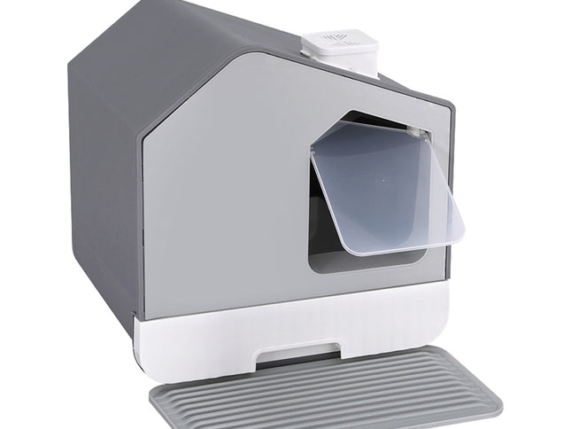 i.Pet Cat Litter Box Large Tray Kitty Toilet Enclosed Cat Litter Box Hooded Scoop Mat Grey