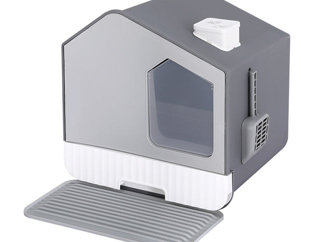 i.Pet Cat Litter Box Large Tray Kitty Toilet Enclosed Cat Litter Box Hooded Scoop Mat Grey