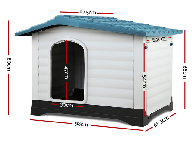 i.Pet Dog Kennel House Extra Large Outdoor Plastic Puppy Pet Cabin Shelter XL Blue