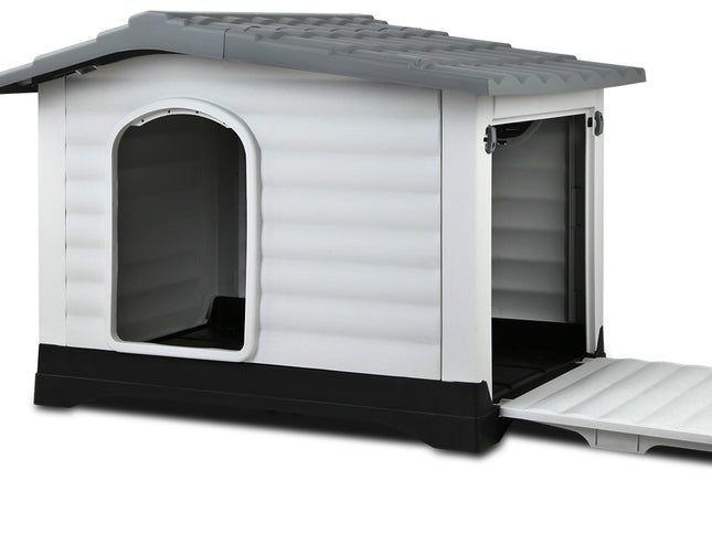 i.Pet Dog Kennel House Extra Large Outdoor Plastic Puppy Pet Cabin Shelter XL Grey