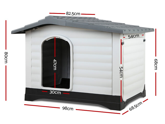 i.Pet Dog Kennel House Extra Large Outdoor Plastic Puppy Pet Cabin Shelter XL Grey