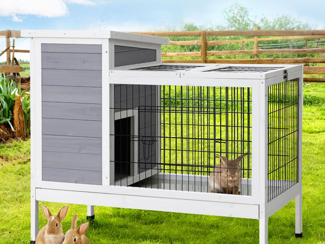 i.Pet Rabbit Hutch Chicken Coop 97cm x 49cm x 86cm Chicken Coop Large Run Wooden Outdoor Cage House