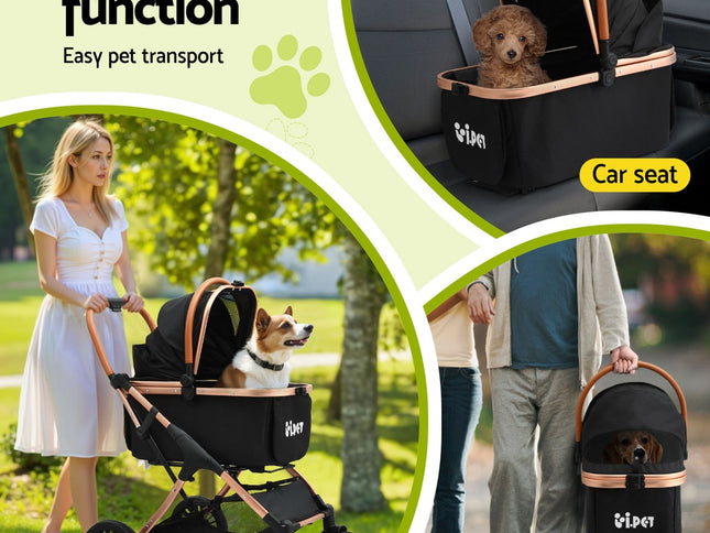 i.Pet Pet Dog Stroller Pram Large Cat Carrier Travel Pushchair Foldable 4 Wheels