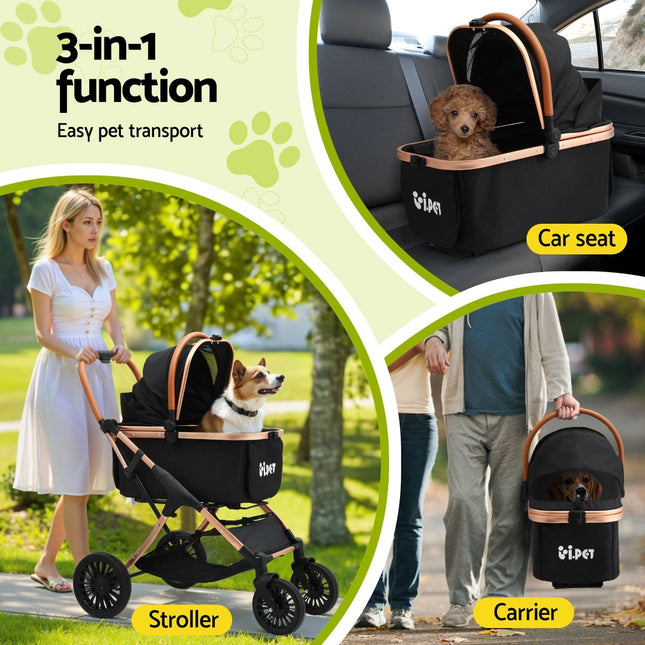 i.Pet Pet Dog Stroller Pram Large Cat Carrier Travel Pushchair Foldable 4 Wheels