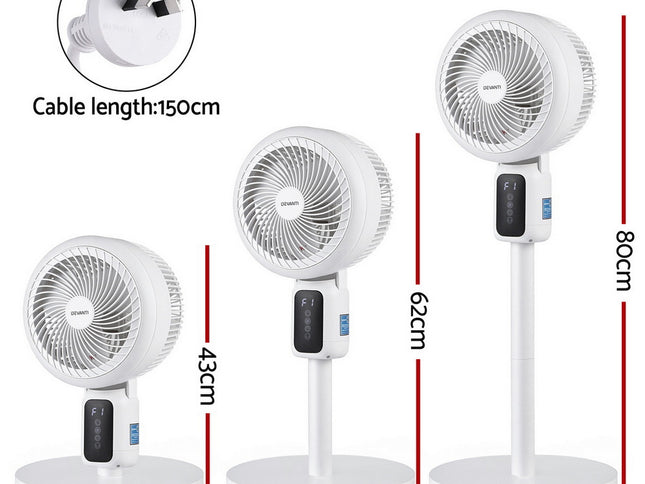 Devanti Pedestal Fan W/ Remote 3 Speed 12H Timer Height Adjustable Cooling Fan