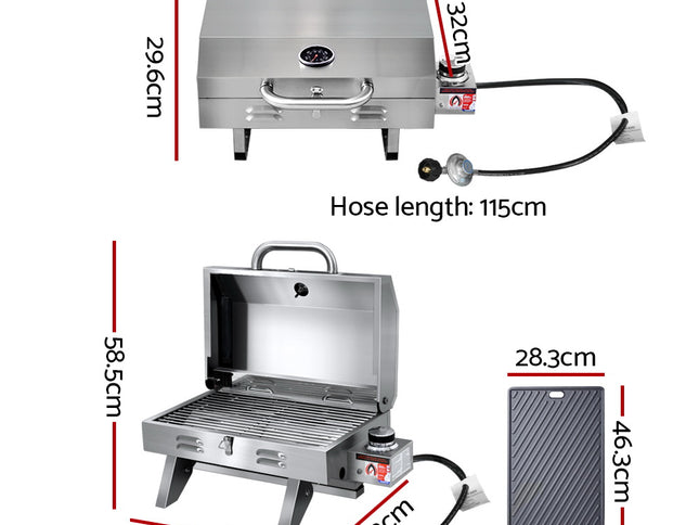 Grillz Portable Gas BBQ Grill with Double Sided Plate