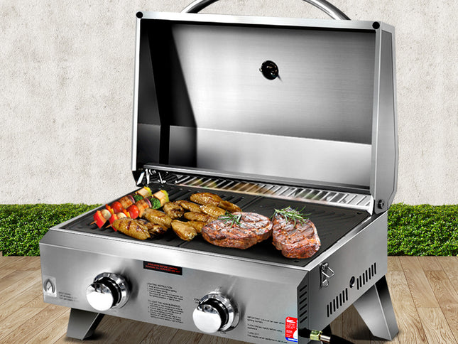 Grillz Portable Gas BBQ Grill 2 Burners with 2 Plates