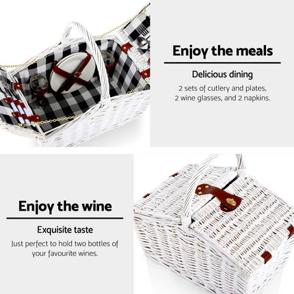 Alfresco 2 Person Picnic Basket Set Willow Vintage Baskets Insulated Blanket Bag