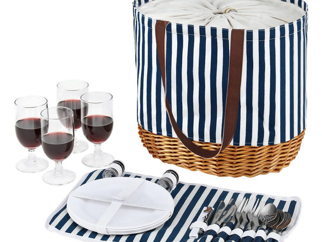 Alfresco 4 Person Picnic Basket Bag Set Wooden Blanket Cooler Outdoor Insulated