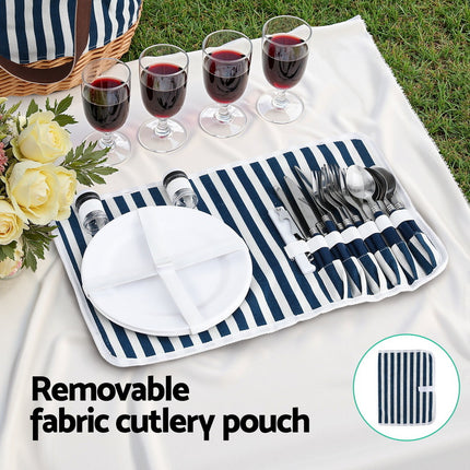 Alfresco 4 Person Picnic Basket Bag Set Wooden Blanket Cooler Outdoor Insulated
