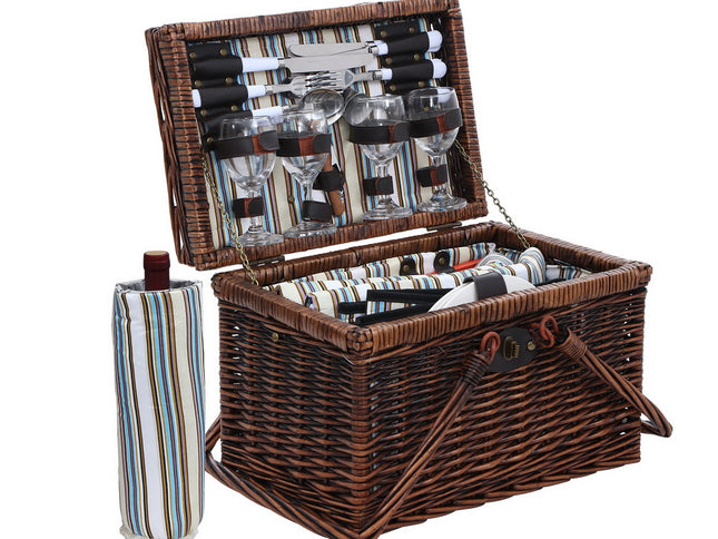 Alfresco 4 Person Picnic Basket Set Deluxe Folding Outdoor Insulated Liquor bag