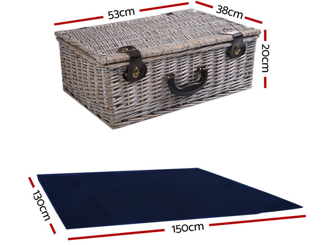 Alfresco 6 Person Picnic Basket Set Cooler Bag Insulated Blanket Plates Navy