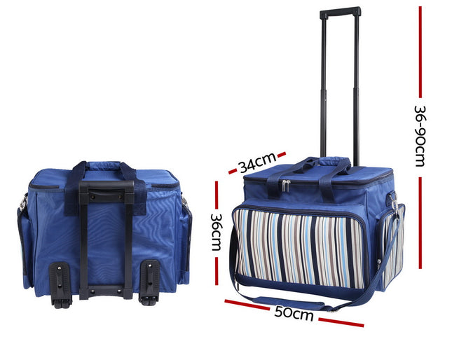 Alfresco 6 Person Picnic Basket Set Bag Wheels Insulated Trolley