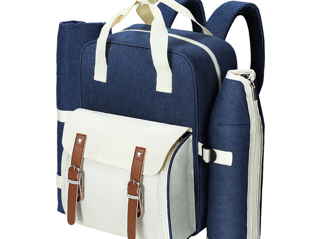 Alfresco 4 Person Picnic Basket Set Backpack Bag Insulated Blue