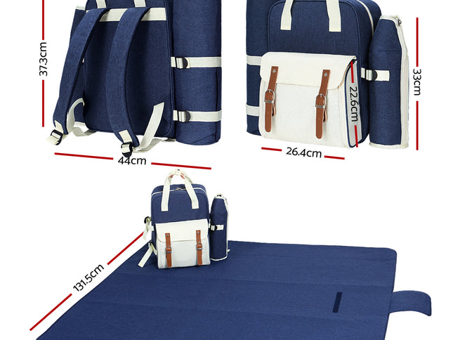 Alfresco 4 Person Picnic Basket Set Backpack Bag Insulated Blue
