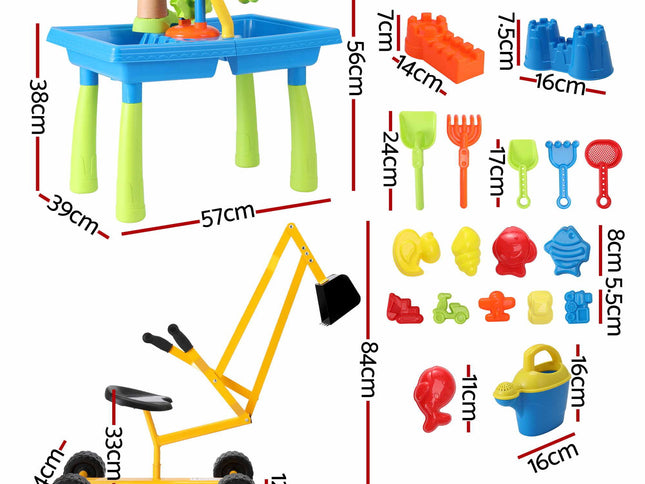 Keezi Ride On Digger with Sand and Water Table Sandpit Toys Set