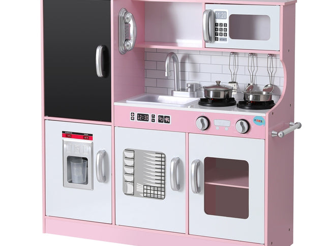 Keezi Kids Wooden Pretend Kitchen Play Set Cooking Toys Pot Ice Cup Oven Blackboard 80CM Pink