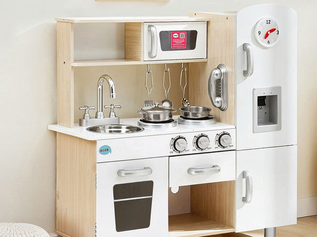 Keezi Kids Kitchen Play Set Wooden Pretend Toys Cooking Children Clock Beige