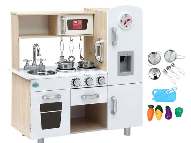 Keezi Kids Kitchen Play Set Wooden Pretend Toys Cooking Children Clock Beige