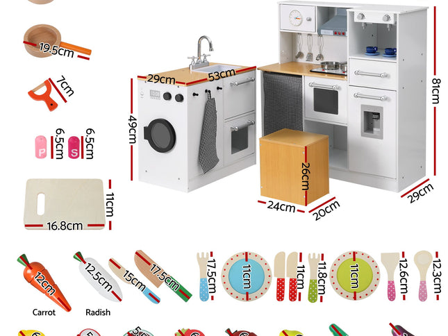 Keezi Kids Wooden Kitchen Playset 2-piece Pretend Toy Kitchen 29pc Food Set