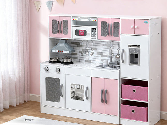 Keezi Kids Kitchen Playset 2-Piece Wooden Pretend Play Coffee Maker Toy 100CM Pink