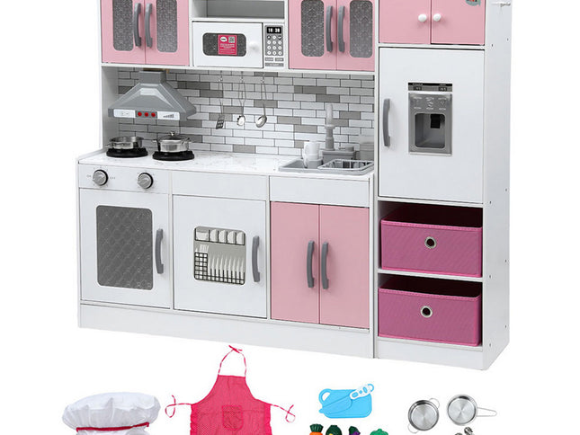Keezi Kids Kitchen Playset 2-Piece Wooden Pretend Play Coffee Maker Toy 100CM Pink