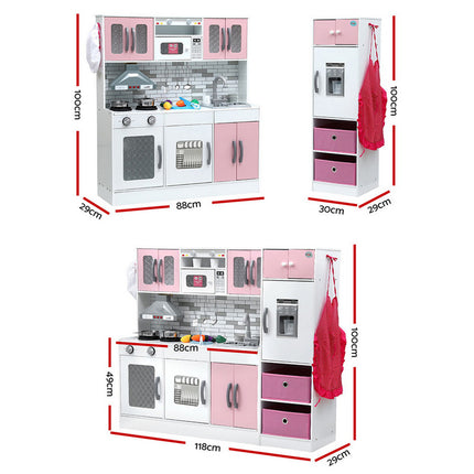 Keezi Kids Kitchen Playset 2-Piece Wooden Pretend Play Coffee Maker Toy 100CM Pink