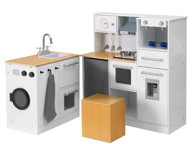 Keezi Kids Kitchen Playset 2-Piece Wooden Pretend Play Coffee Maker Toy 80CM White