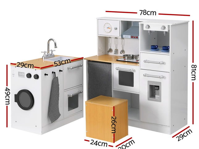 Keezi Kids Kitchen Playset 2-Piece Wooden Pretend Play Coffee Maker Toy 80CM White