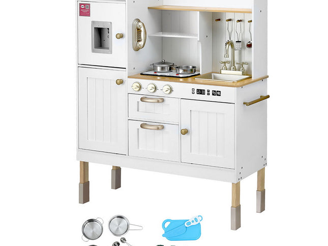 Keezi Kids Kitchen Play Set Wooden Pretend Toys Cooking Children Storage Golden