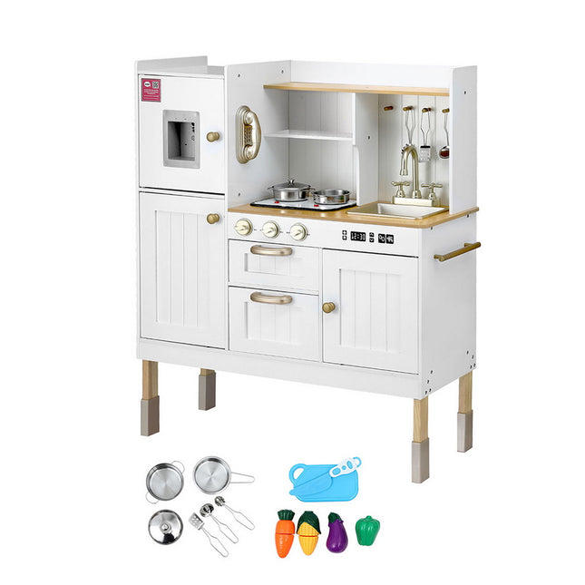 Keezi Kids Kitchen Play Set Wooden Pretend Toys Cooking Children Storage Golden