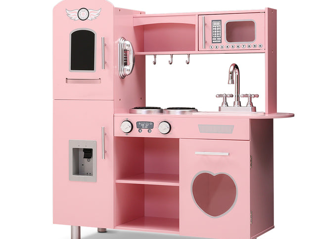 Keezi Kids Kitchen Play Set Wooden Pretend Toys Cooking Children Storage Pink