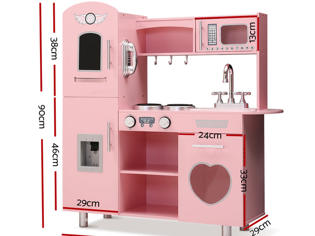 Keezi Kids Kitchen Play Set Wooden Pretend Toys Cooking Children Storage Pink