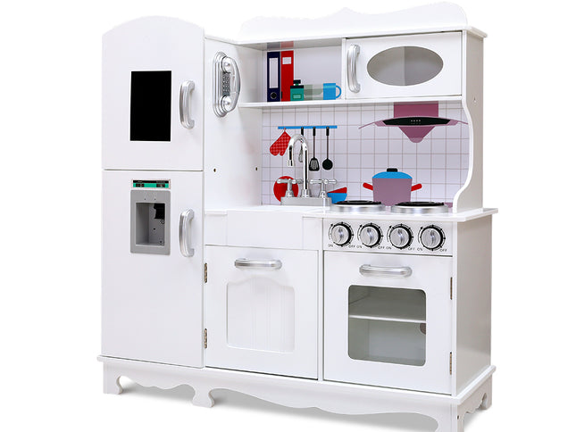 Keezi Kids Kitchen Play Set Wooden Pretend Toys Cooking Children Storage White