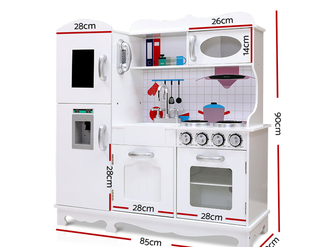 Keezi Kids Kitchen Play Set Wooden Pretend Toys Cooking Children Storage White