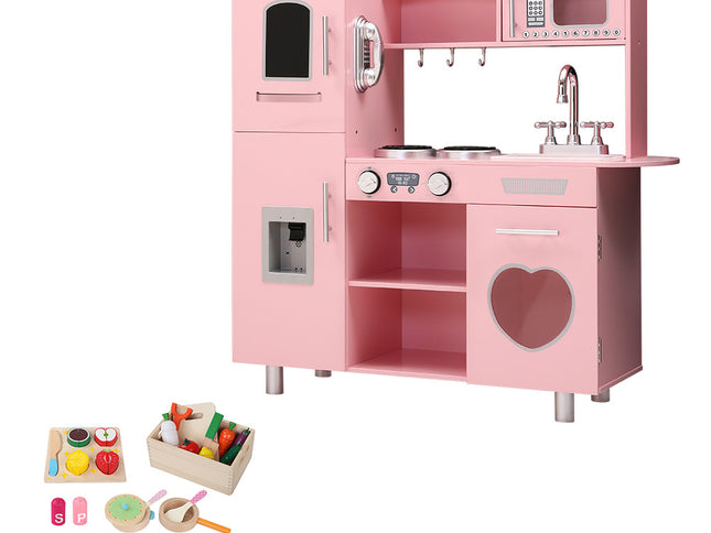 Keezi Kids Kitchen Play Set Wooden Pretend Toys Cooking Children Food Pink