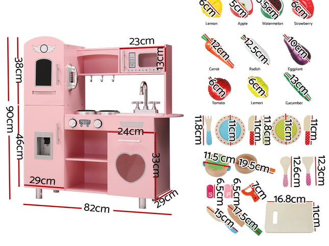 Keezi Kids Kitchen Play Set Wooden Pretend Toys Cooking Children Food Pink