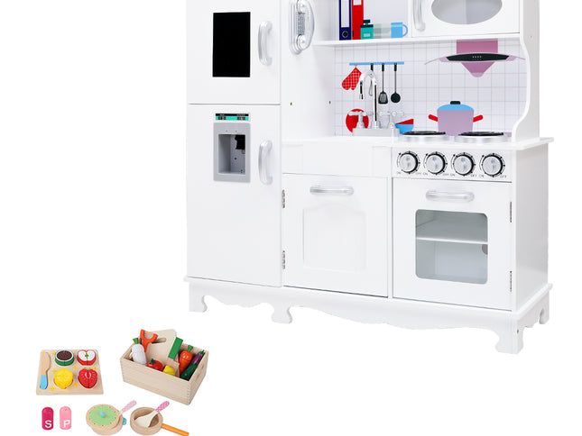 Keezi Kids Kitchen Play Set Wooden Pretend Toys Cooking Children Food White