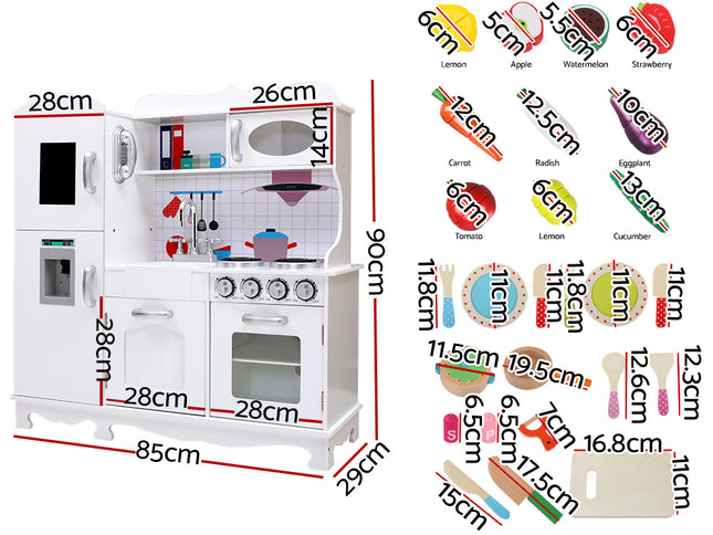 Keezi Kids Kitchen Play Set Wooden Pretend Toys Cooking Children Food White